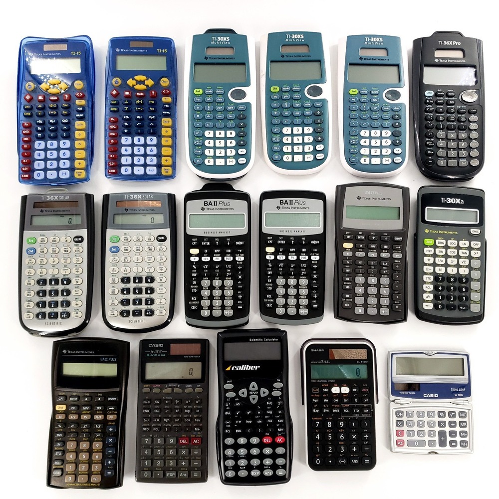 Various Calculator Lot Of  17 Texas Instruments TI-15 TI-30XS TI-36X BA II Plus